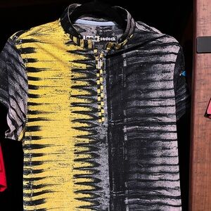 jamie sadock Women’s Yellow and Black Graphic Short-Sleeve Polo size large